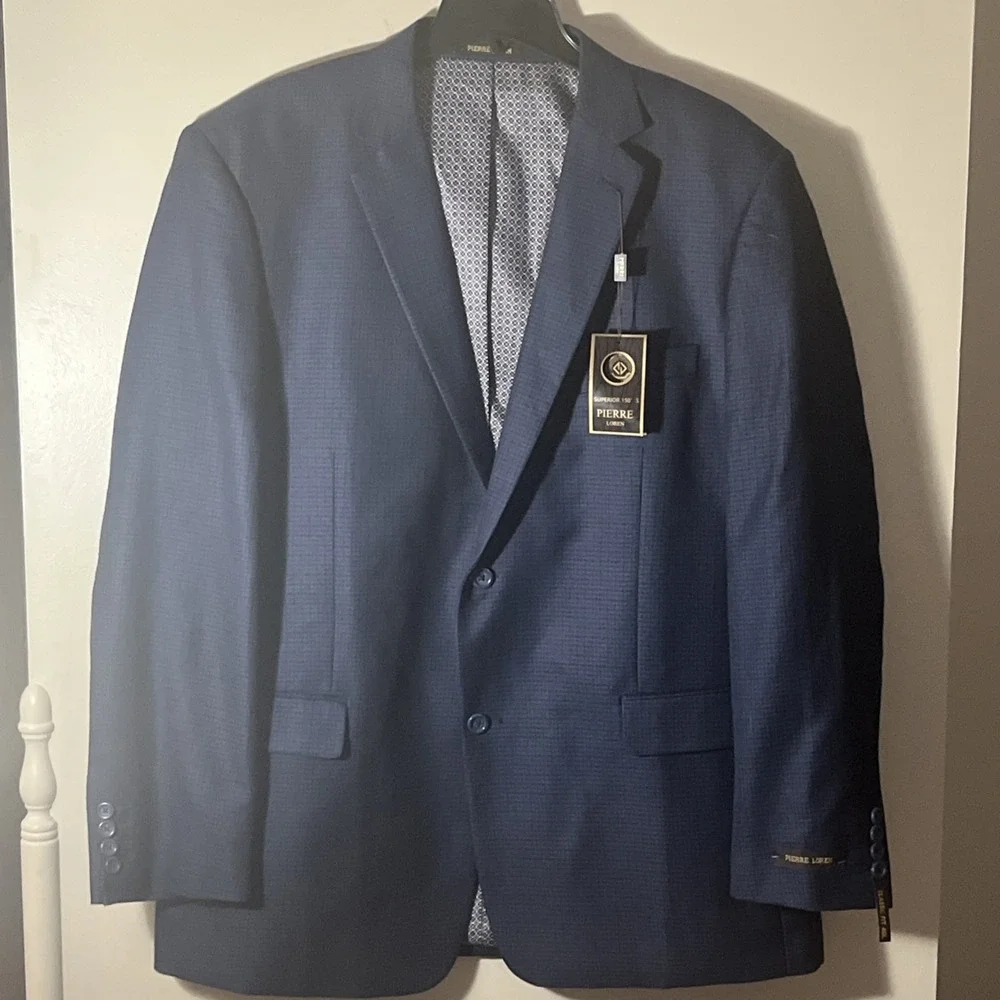 NWT Pierre Loren Navy Houndstooth Sport Coat Blazer 46L‎